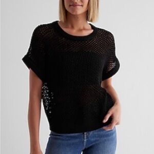 EXPRESS crochet crew neck short sleeve sweater size Med